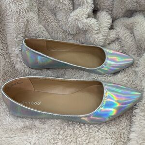 Bamboo Holographic Glossy White silver Women's Flat Shoes